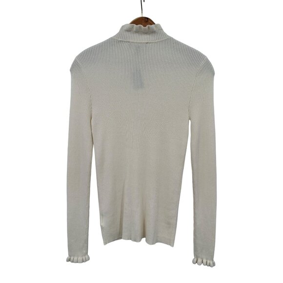 Express Cream Ribbed Knit Long Sleeve Ruffle Mock Neck Top Sweater Ruffle Size M - Picture 3 of 7